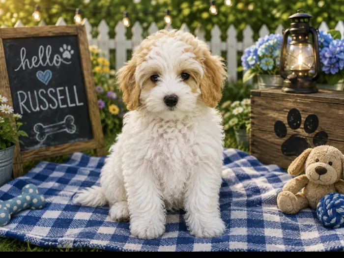 Male Maltipoo puppy named Russell for sale at Puppy City Harrisonburg.