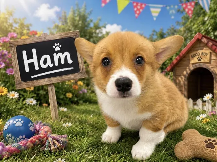 Male Pembroke Welsh Corgi puppy named Ham for sale at Puppy City Harrisonburg.