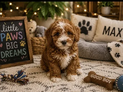 Male Bichon Poo puppy named Max for sale at Puppy City Harrisonburg.