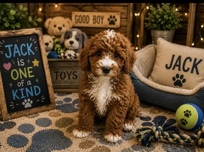Male Bichon Poo puppy named Jack for sale at Puppy City Harrisonburg.