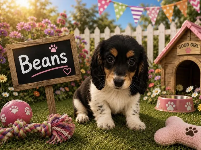 Female Mini Dachshund puppy named Beans for sale at Puppy City Harrisonburg.