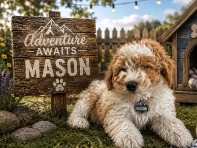 Male Bichon Poo puppy named Mason for sale at Puppy City Harrisonburg.