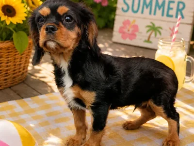 Male Cavalier King Charles Spaniel puppy named Mochi for sale at Puppy City Winchester.