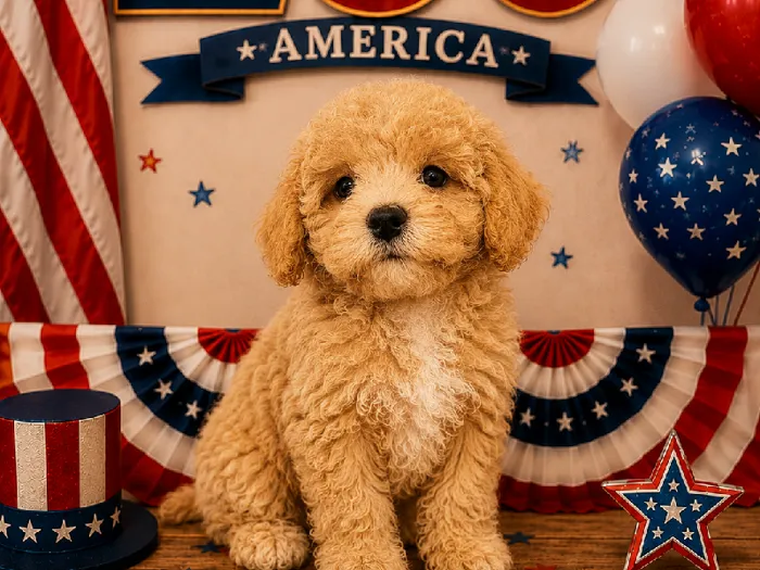 Male Bichon Poo puppy named Fisher for sale at Puppy City Winchester.
