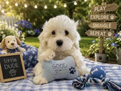 Male Maltichon puppy named Yoda for sale at Puppy City Harrisonburg.