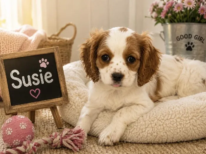 Female Cockalier (Cocker/Cavalier) puppy named Susie for sale at Puppy City Harrisonburg.