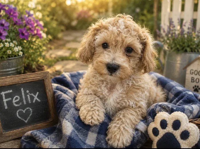 Male Bichon Poo puppy named Felix for sale at Puppy City Harrisonburg.