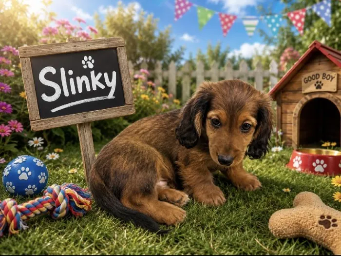 Male Mini Dachshund puppy named Slinky for sale at Puppy City Harrisonburg.