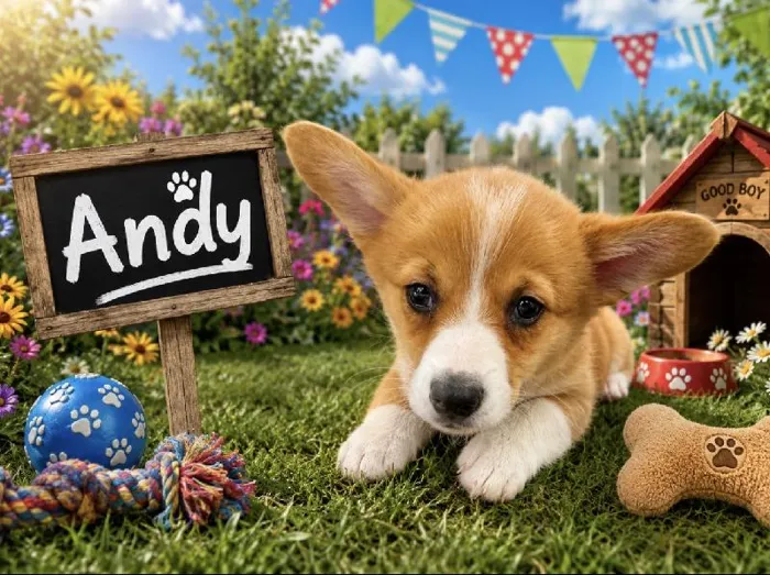 Male Pembroke Welsh Corgi puppy named Andy for sale at Puppy City Harrisonburg.