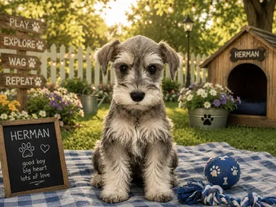 Male Mini Schnauzer puppy named Herman for sale at Puppy City Harrisonburg.