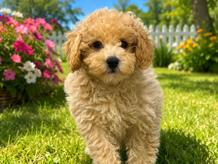 Female Bichon Poo puppy named Dahila for sale at Puppy City Winchester.