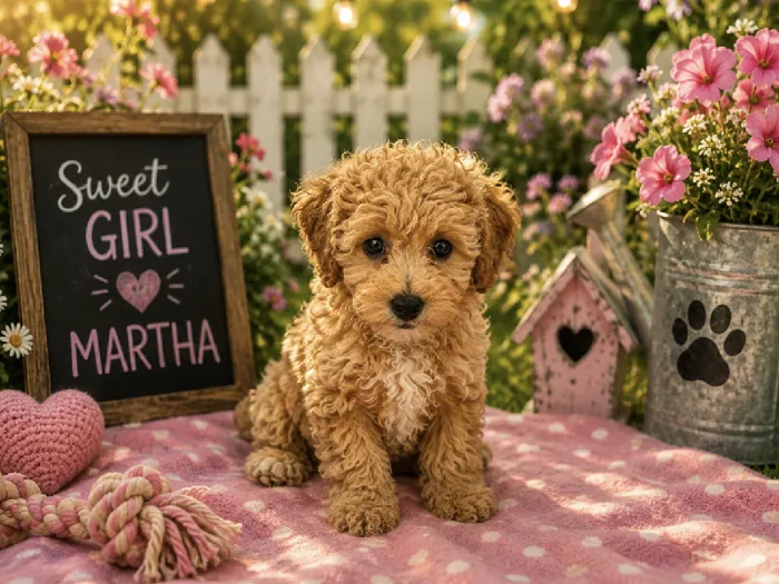 Female Bichon Poo puppy named Martha for sale at Puppy City Harrisonburg.
