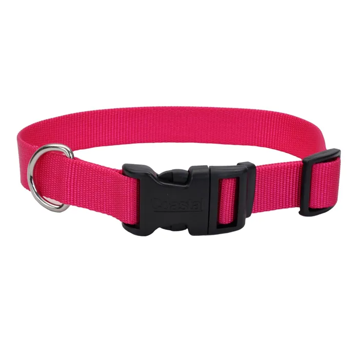 Adjustable Dog Collar With Plastic Buckle, Pink F2