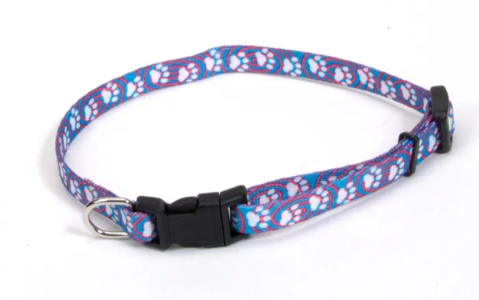 Adjustable Patterned Dog Collar, Light Blue Paw, 3