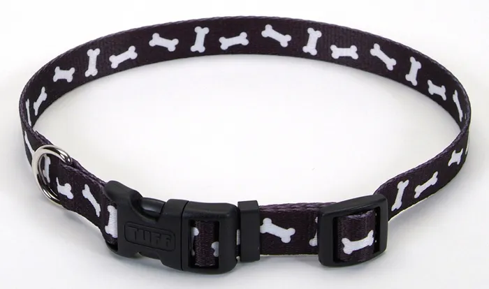 Adjustable Dog Collar - Black Bones 3/4" X 14 -20"