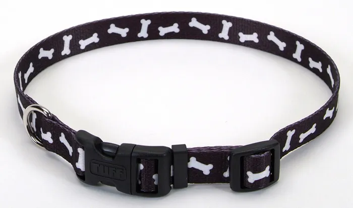 Adjustable Dog Collar - Black Bones 5/8" X 10"-14"