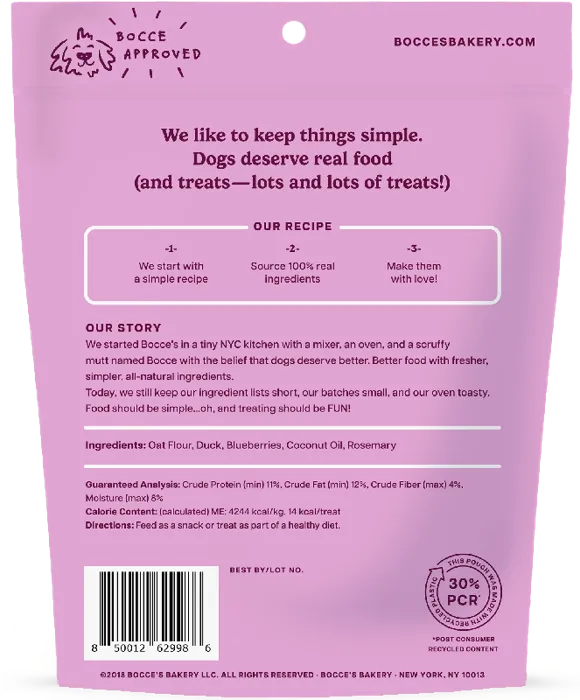 Bocce's Bakery Quack Quack Quack Duck & Blueberry Crunchy Biscuits 5-oz