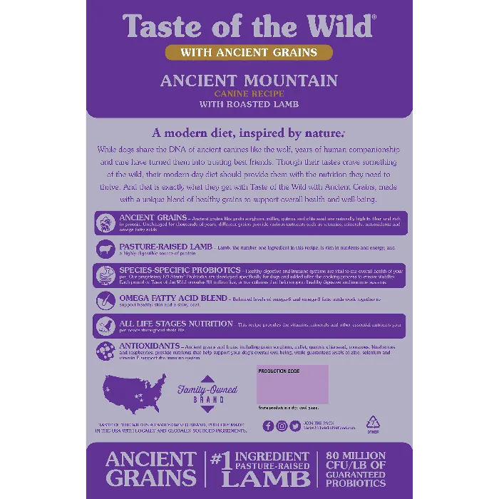 Ancient Mountain Roasted Lamb & Ancient Grain Recipe Dry Dog Food 28-lb