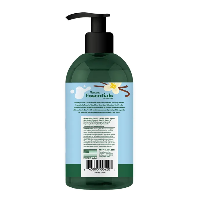 Tropiclean Essentials Goat's Milk Hypoallergenic Shampoo For Dogs, Puppies & Cats, 16-oz