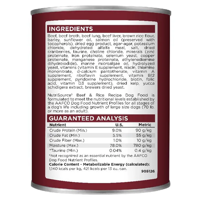 Nutrisource Dog Beef Rice Can 12.3oz 12/cs