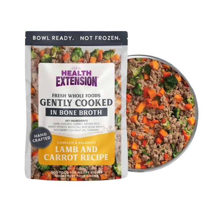 Health Extension Lamb Carrot 9 oz pouch with food