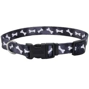 Adjustable Dog Collar - Black Bones 3/8" X 08"-12"