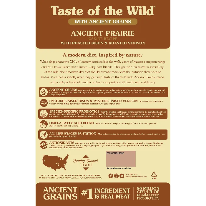 Ancient Prairie Roasted Bison, Roasted Venison & Ancient Grain Recipe Dry Dog Food 28-lb