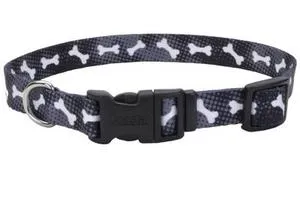 Adjustable Dog Collar - Black Bones 5/8" X 10"-14"
