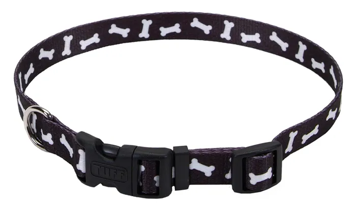 Adjustable Dog Collar - Black Bones 1" X 18"-26"