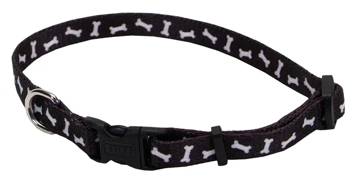 Adjustable Dog Collar - Black Bones 3/8" X 08"-12"