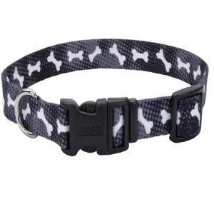 Adjustable Dog Collar - Black Bones 3/4" X 14 -20"