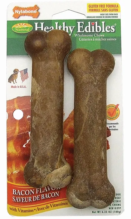 Edibles Bacon Flavored Bone Dog Treat Wolf 2-pack