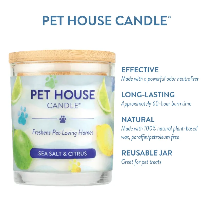 Pet House Sea Salt & Citrus candle features graphic