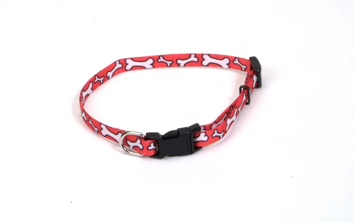 Adjustable Dog Collar - Red & White Bone 8-12"