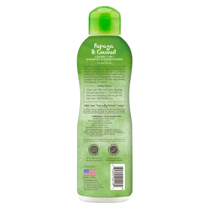 Shampoo & Conditioner Papaya & Coconut Luxury 2-in-1 Cleansing Formula For Dog & Cat 20-oz