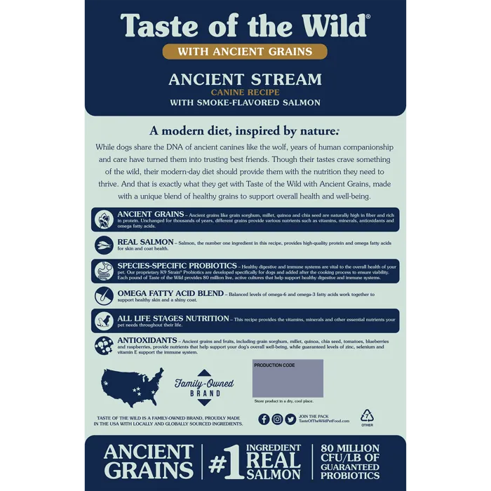 Ancient Stream Smoked Salmon & Ancient Grain Recipe Dry Dog Food 14-lb