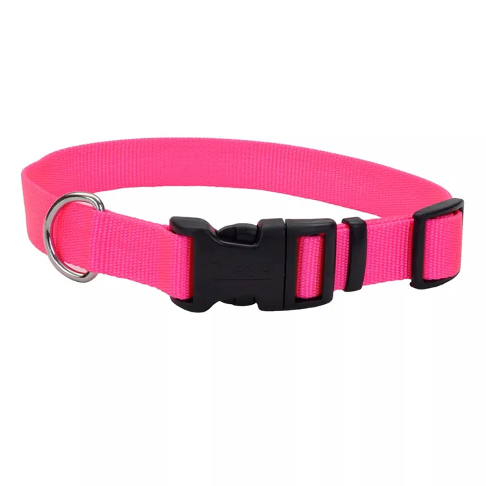 Adjustable Dog Collar With Plastic Buckle Neon Pink Lrg - 1" X 18"-26"
