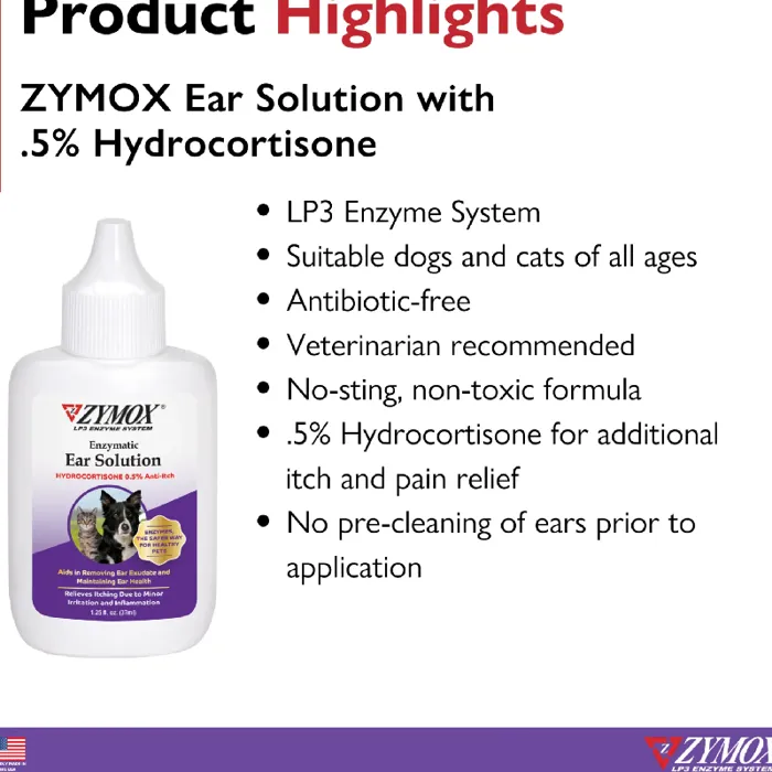 Zymox Ear Solution 5 Hydrocort 1.25 Oz
