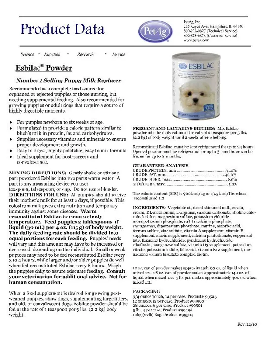 Etag Esbilac Puppy Milk Replacer Powder 12-oz