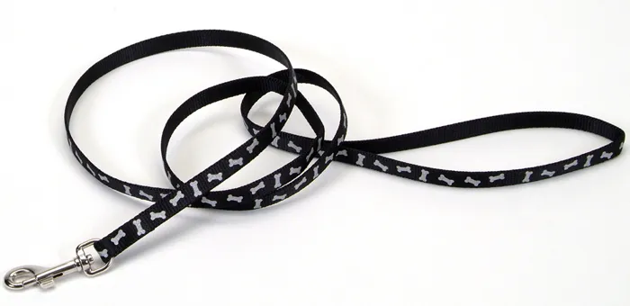 Dog Leash - Black Bones 5/8" X 06'
