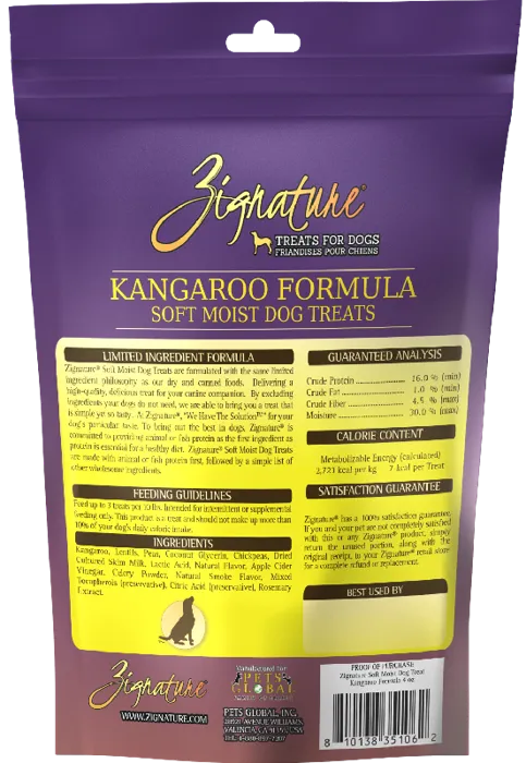 Zignature Dog Treat Soft Moist Heart Kangaroo 4-oz