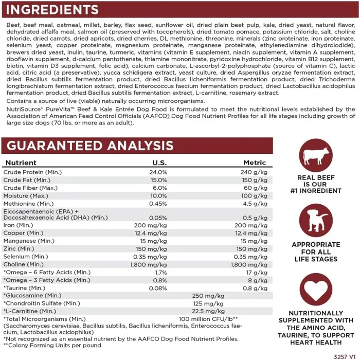 Pure Vita Beef & Kale Dog Food 4-lb