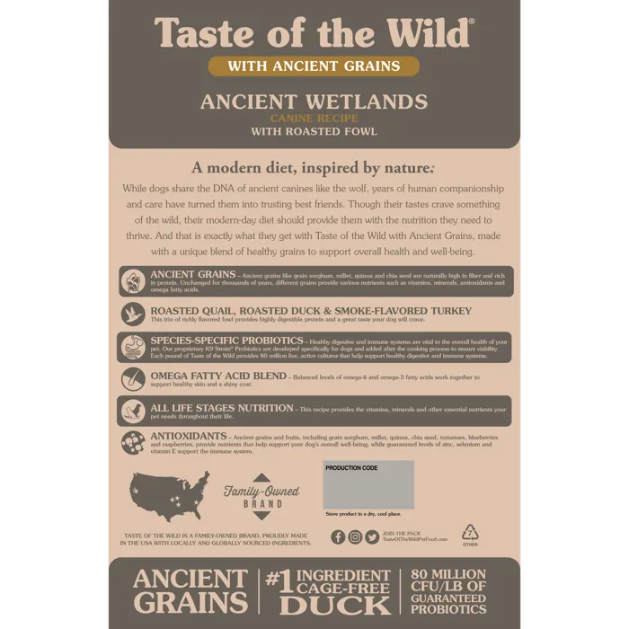 Ancient Wetlands Roasted Fowl & Ancient Grain Recipe Dry Dog Food 14-lb