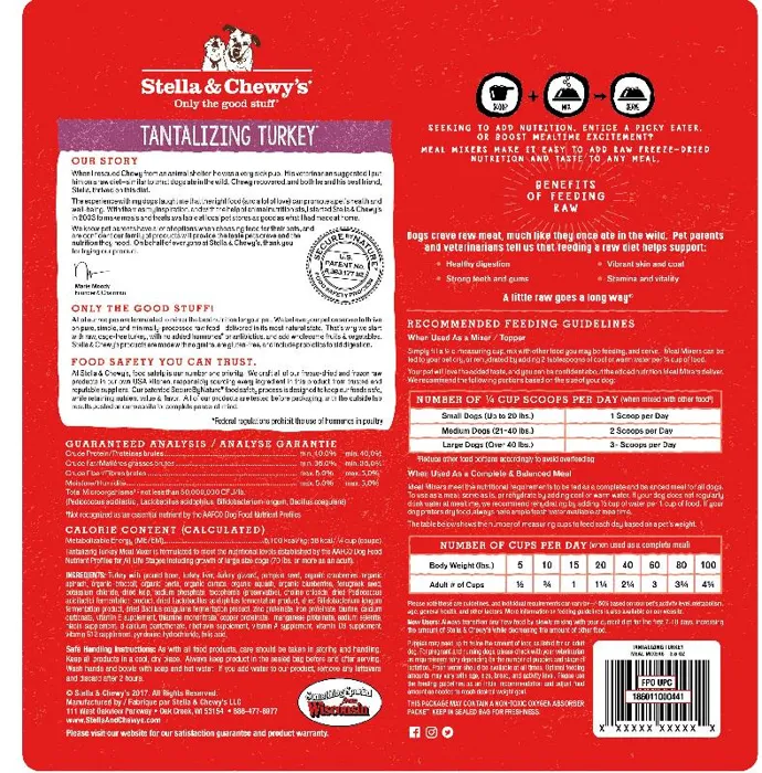Stella & Chewy's Meal Mixers Freeze Dried Raw Tantalizing Turkey Grain Free Dog Food Topper 3.5-oz