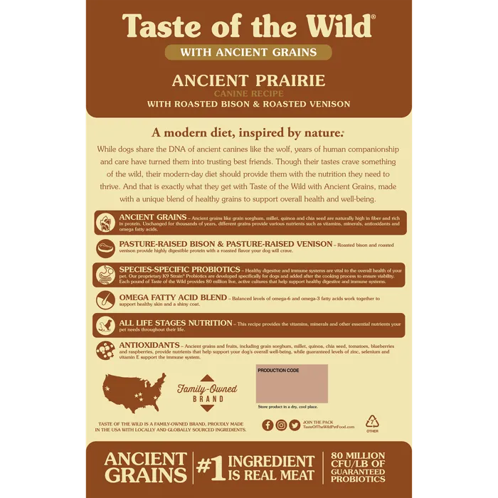 Ancient Prairie Roasted Bison, Roasted Venison & Ancient Grain Recipe Dry Dog Food 14-lb