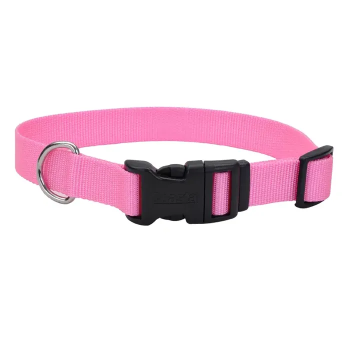 Adjustable Dog Collar With Plastic Buckle Pink Bright Sml - 5/8" X 10"-14"