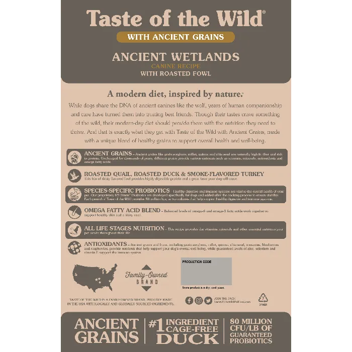 Ancient Wetlands Roasted Fowl & Ancient Grain Recipe Dry Dog Food 28-lb