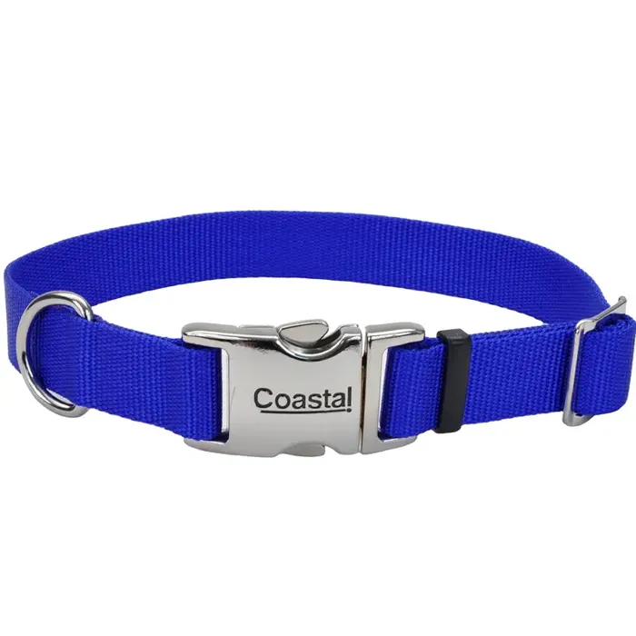 Adjustable Dog Collar With Metal Buckle - Blue 5/8
