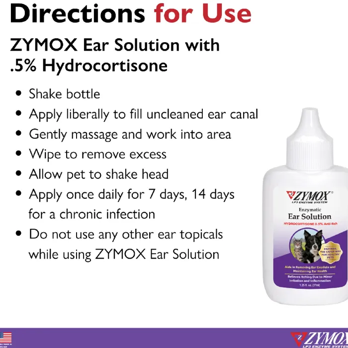 Zymox Ear Solution 5 Hydrocort 1.25 Oz